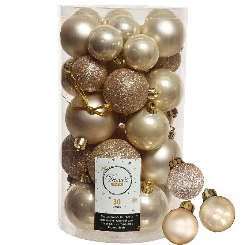 Foto van Decoris kerstballen 44x stuks champagne 3-4-5-6 cm kunststof - kerstbal