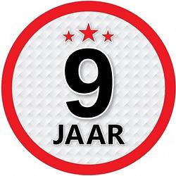 Foto van 10x 9 jaar leeftijd stickers rond 15 cm verjaardag versiering - feeststickers