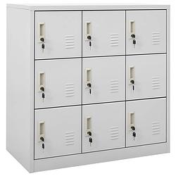 Foto van The living store lockerkasten opbergkast - 90 x 45 x 92.5 cm - lichtgrijs - staal - met sloten - 9 lockers