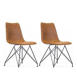 Foto van Set van 2 eetkamerstoelen industrieel viano cognac