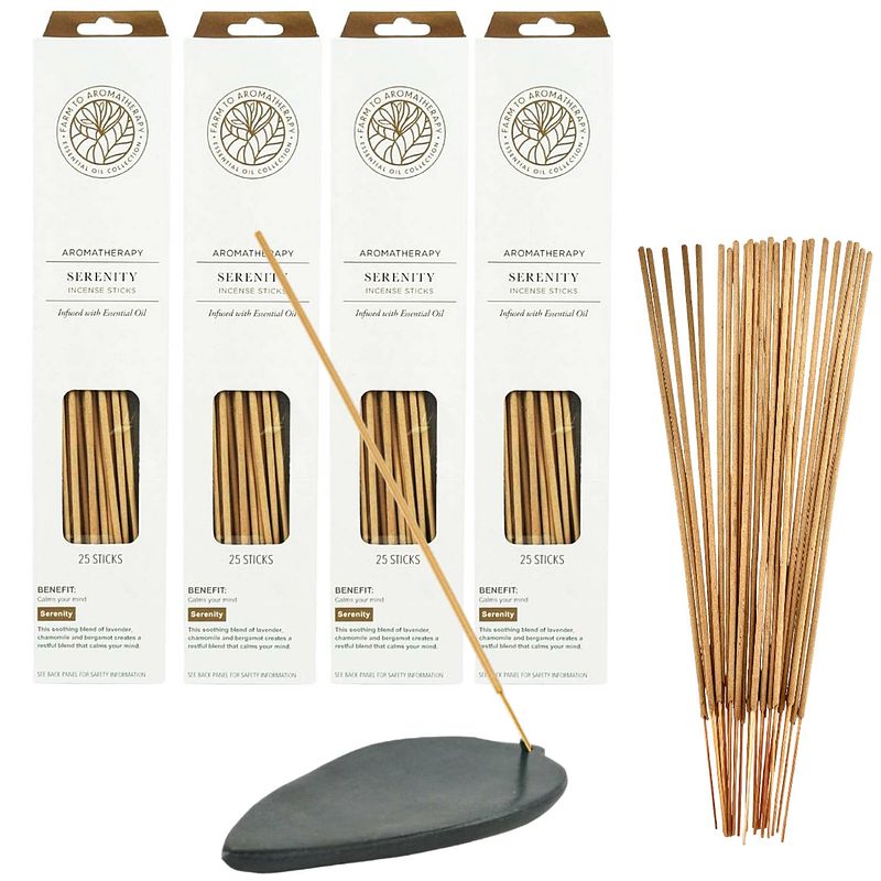 Foto van Wierook aromatherapy serenity 100 stokjes incl. speksteen wierookhouder