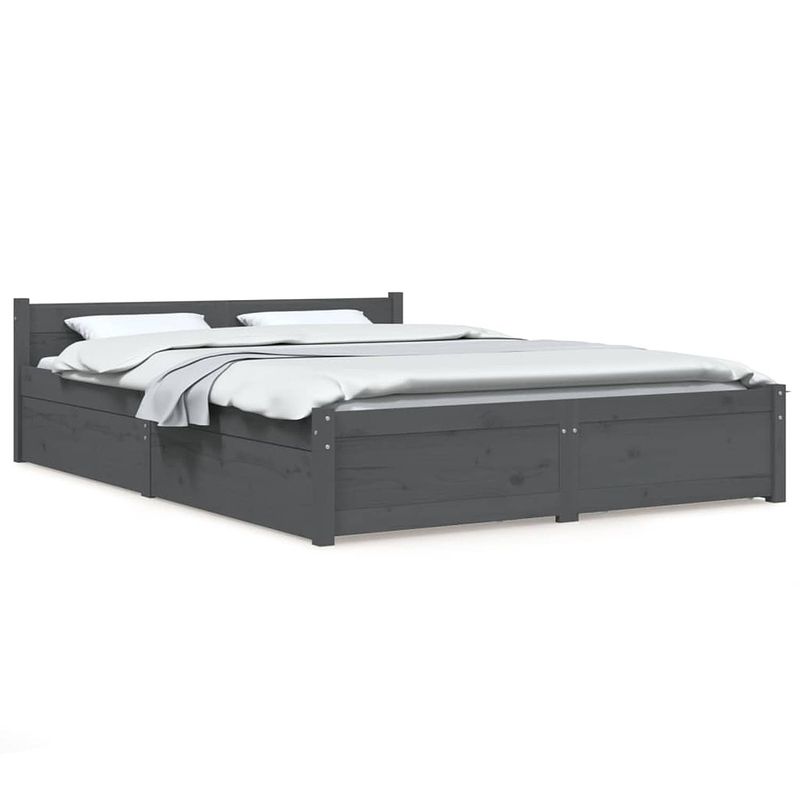 Foto van The living store massief grenenhouten bedframe - grijs - 205.5 x 125.5 x 51 cm - met opbergfunctie