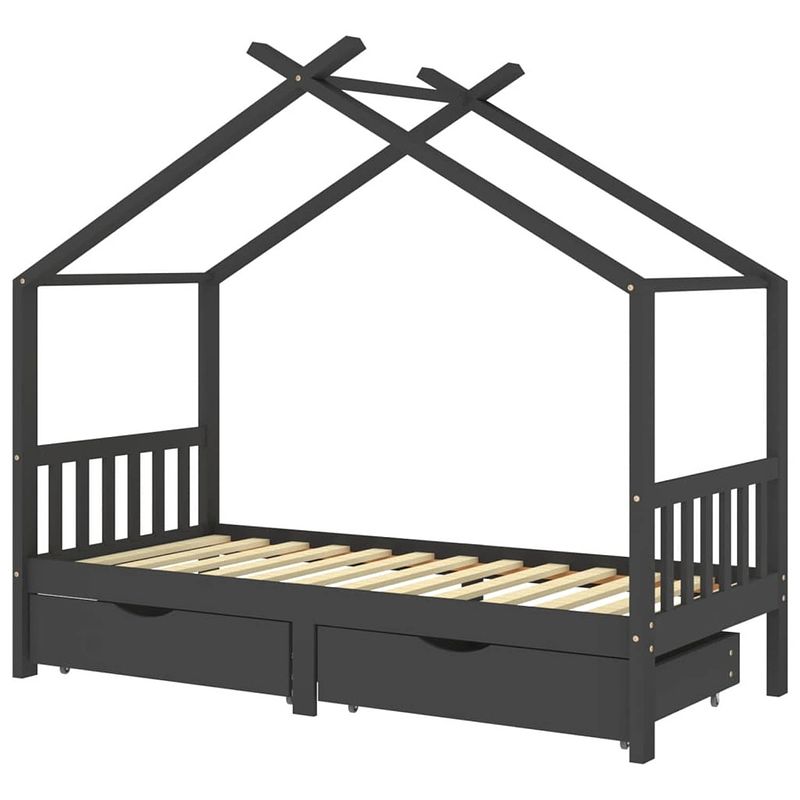 Foto van Vidaxl kinderbedframe met lades grenenhout donkergrijs 90x200 cm