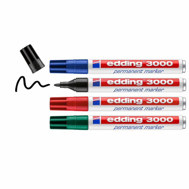 Foto van Edding 3000/4 permanent marker assorti -ronde punt 1,5-3 mm - set 4 st. assorti