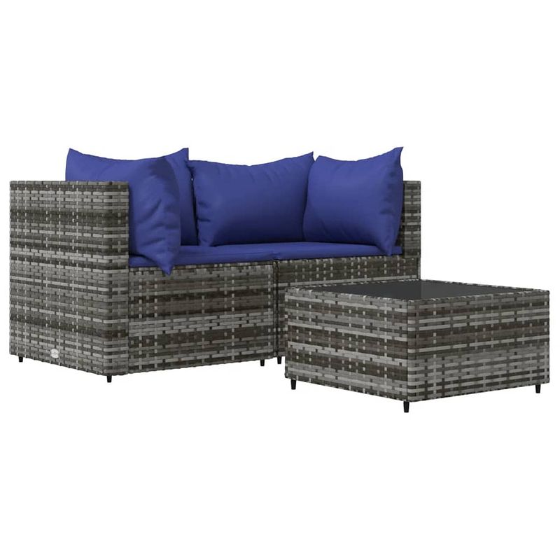 Foto van Vidaxl 3-delige loungeset met kussens poly rattan grijs