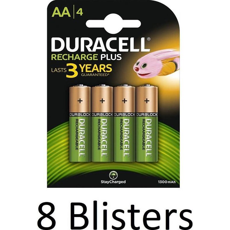 Foto van 32 stuks (8 blisters a 4 st) duracell aa oplaadbare batterijen - 1.300 mah