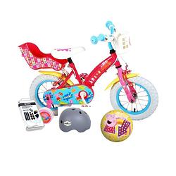 Foto van Volare kinderfiets peppa pig - 12 inch - roze - twee handremmen + met fietshelm + accessoires