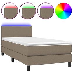 Foto van The living store bed s - boxspring met matras en led - 203x80x78/88 cm - taupe