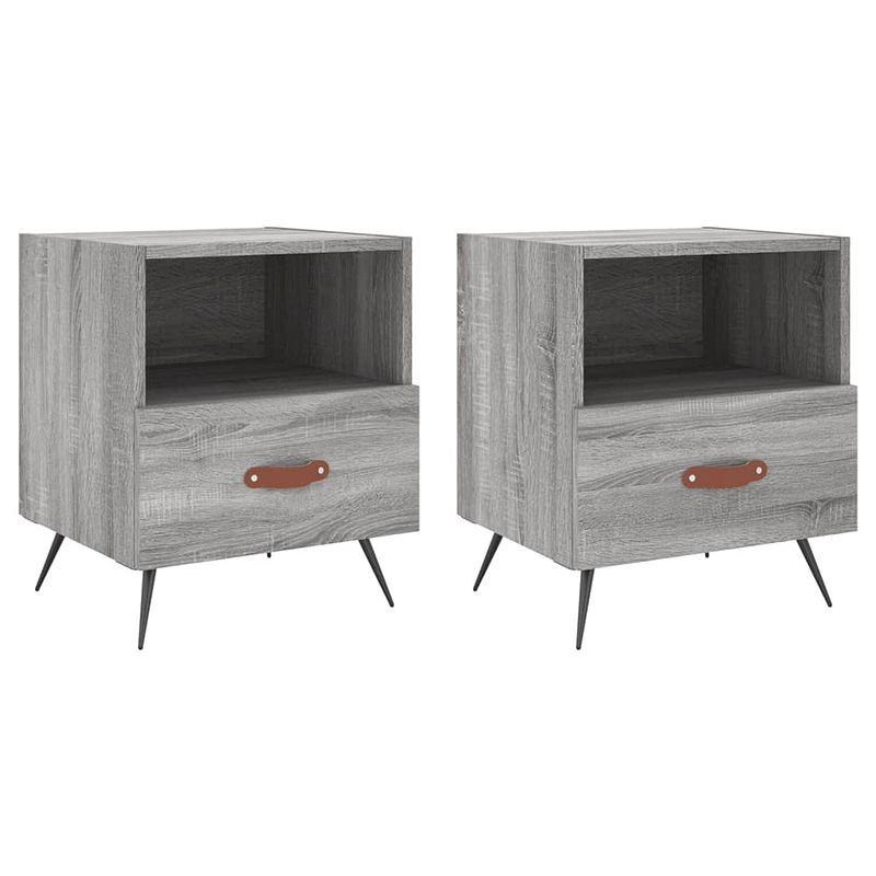 Foto van The living store nachtkastjes - - meubels - 40 x 35 x 47.5 cm - grijs sonoma eiken