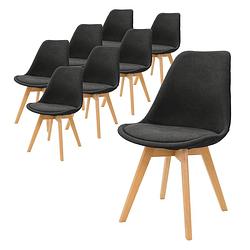 Foto van Ml-design set van 8 eetkamerstoelen met rugleuning, zwart, scandinavische gestoffeerde stoelen met beukenhouten poten