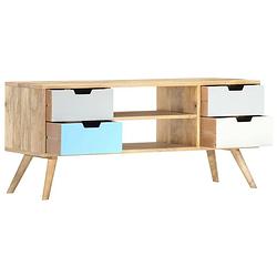 Foto van The living store mangohouten tv-kast - 110x35x48 cm - bruin en meerkleurig - 4 lades en 2 vakken