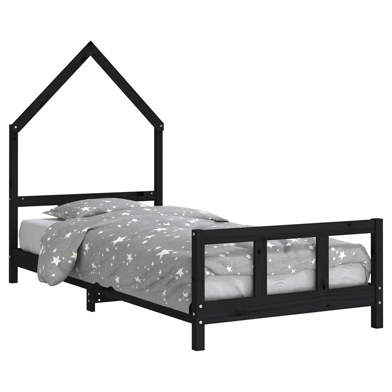 Foto van Vidaxl kinderbedframe 90x200 cm massief grenenhout zwart