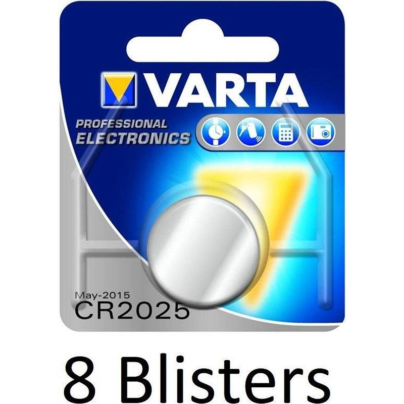 Foto van 8 stuks (8 blisters a 1 st) varta cr2025 primary lithium wegwerpbatterij