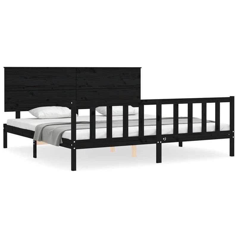 Foto van Vidaxl bedframe met hoofdbord massief hout zwart 6ft super king