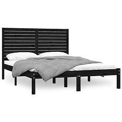 Foto van The living store houten bedframe - zwart massief grenenhout - 205.5 x 146 x 100 cm - 140 x 200 cm - montage vereist