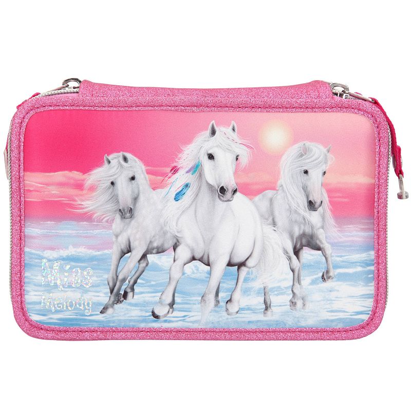 Foto van Miss melody etui glitter 3-vaks 20 cm polyester roze 44-delig