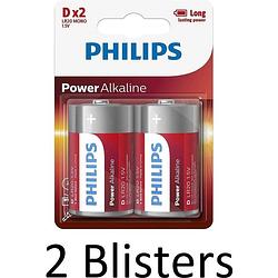 Foto van 4 stuks (2 blisters a 2 st) philips power alkaline d batterijen