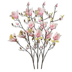 Foto van 3x roze kunst magnolia tak 105 cm - kunstbloemen