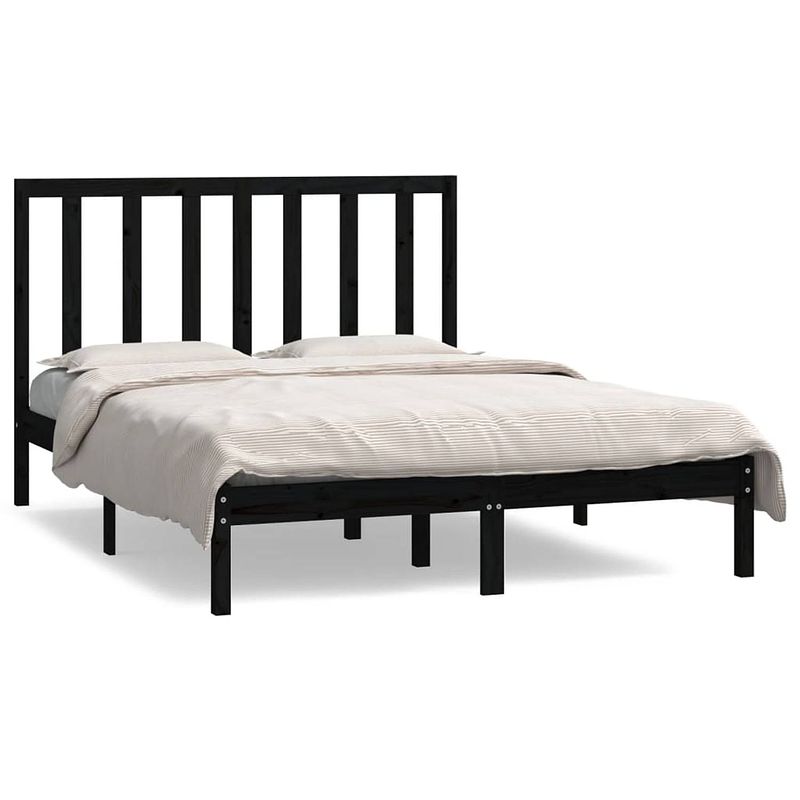 Foto van The living store bedframe massief grenenhout - zwart - 195.5x140.5x31 cm - comfortabel hoofdeinde