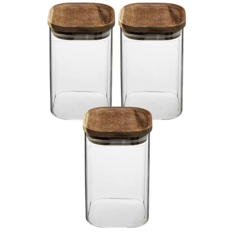 Foto van 3x stuks voorraadbussen/voorraadpotten 1l glas met acacia houten deksel - voorraadpot