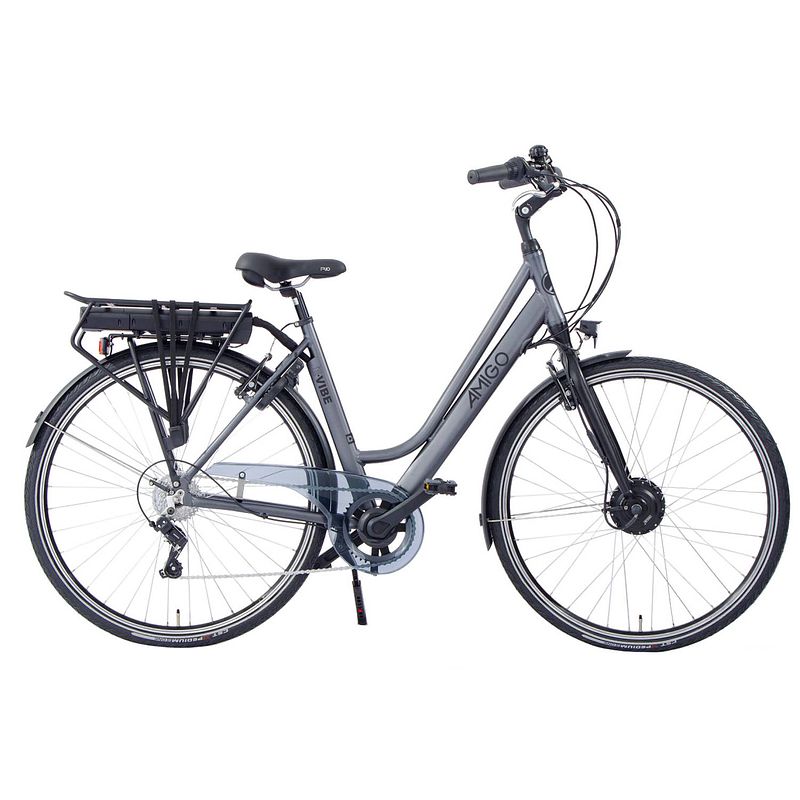 Foto van Amigo elektrische stadsfiets e-vibe d1 28 inch 51 cm dames 7v v-brakes matgrijs