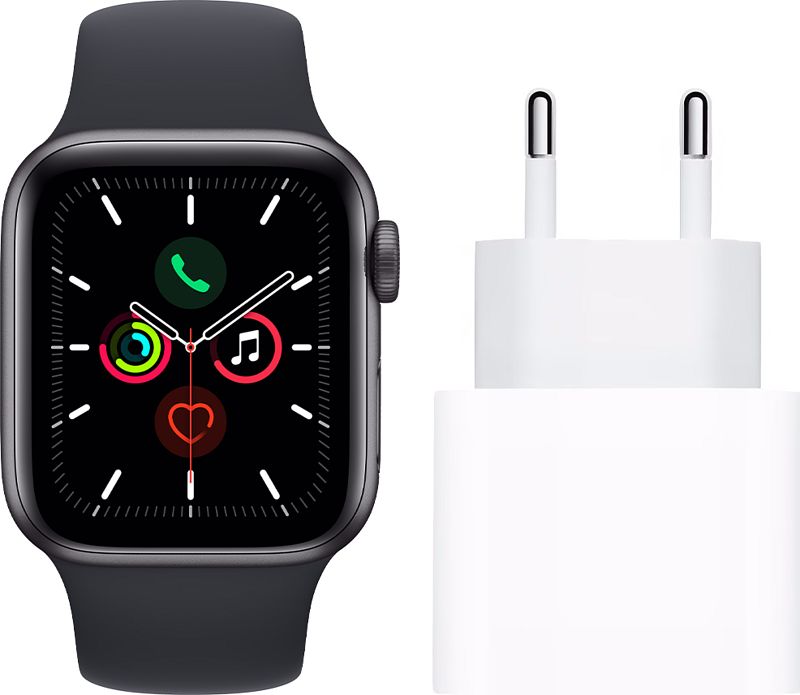 Foto van Apple watch se 40mm space gray aluminium middernacht sportband + usb c oplader 20w