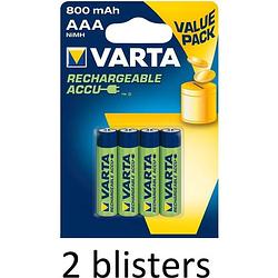 Foto van 8 stuks (2 blisters a 4 stuks) varta rechargeable accu aaa 800 mah