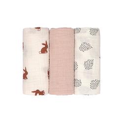 Foto van Lässig swaddle & burp doek / luier m little forest rabbit set van 3 stuks 60x60 cm