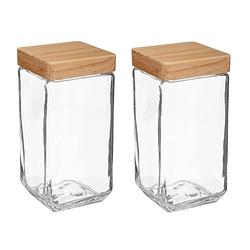 Foto van 2x stuks voorraadbussen/voorraadpotten 2l glas met houten deksel - voorraadpot