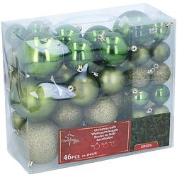 Foto van Christmas gifst kerstballen set groen - 46 stuks kunststof kerstballen - kerstversiering