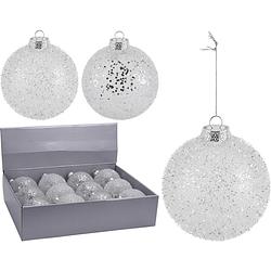 Foto van 6x zilveren glitter kerstballen kunststof 10 cm type 1 - kerstbal