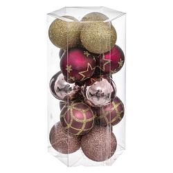 Foto van Atmosphera kerstballen-15x- d5 cm -mix wit/roze/goud/champagne - plastic - kerstbal