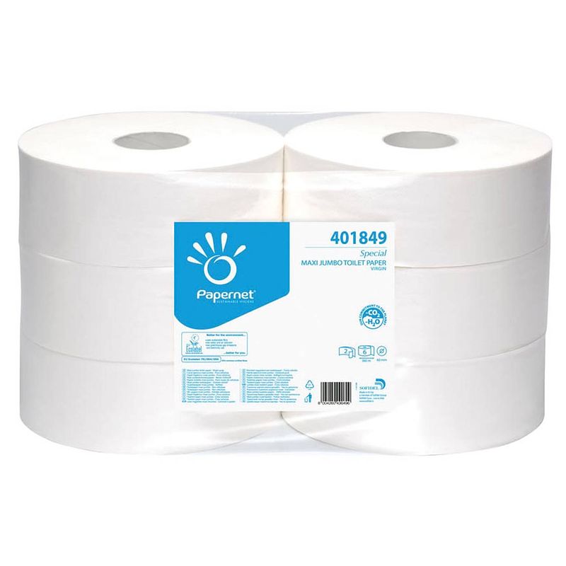Foto van Papernet toiletpapier special maxi jumbo, 2-laags, 1180 vellen, pak van 6 rollen