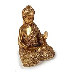 Foto van Boeddha beeld polyresin goud 18 cm voor binnen met hand - beeldjes