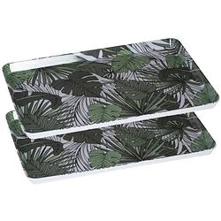 Foto van 2x stuks dienbladen/serveerbladen rechthoekig jungle 30 x 22 cm wit/groen - dienbladen