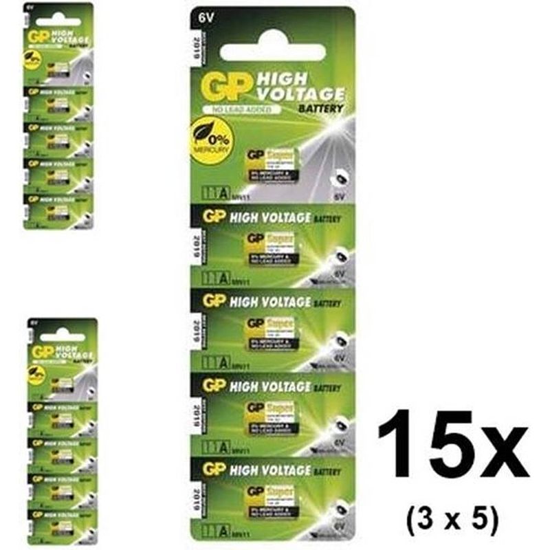 Foto van 15 stuks (3 blisters a 5st) - gp a11 mn11 11a 6v alkaline batterij