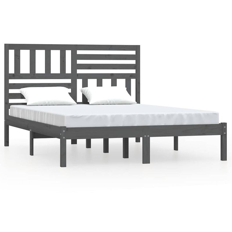 Foto van Vidaxl bedframe massief grenenhout grijs 150x200 cm 5ft king size