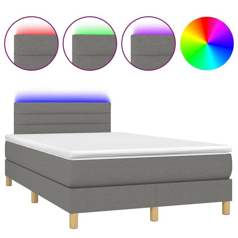 Foto van The living store boxspring donkergrijs - 203x120 cm - met led-verlichting en pocketvering matras