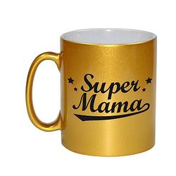 Foto van Super mama gouden mok / beker voor moederdag 330 ml - feest mokken