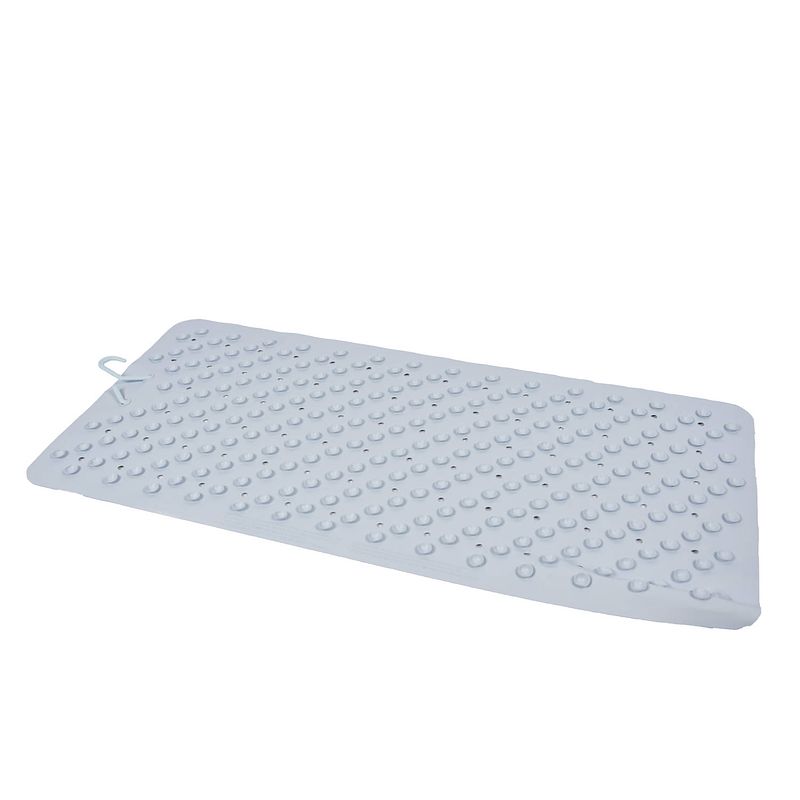 Foto van Badmat blauw - 76 x 36 cm - antislip mat - voor bad en douche rubberen antislip douchemat 36x76 cm kwaliteit blauw