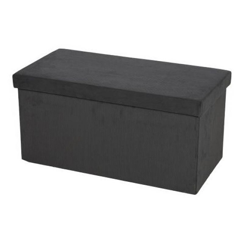 Foto van Hocker bank - poef xxl - opbergbox - donkergrijs - polyester/mdf - 76 x 38 x 38 cm - poefs