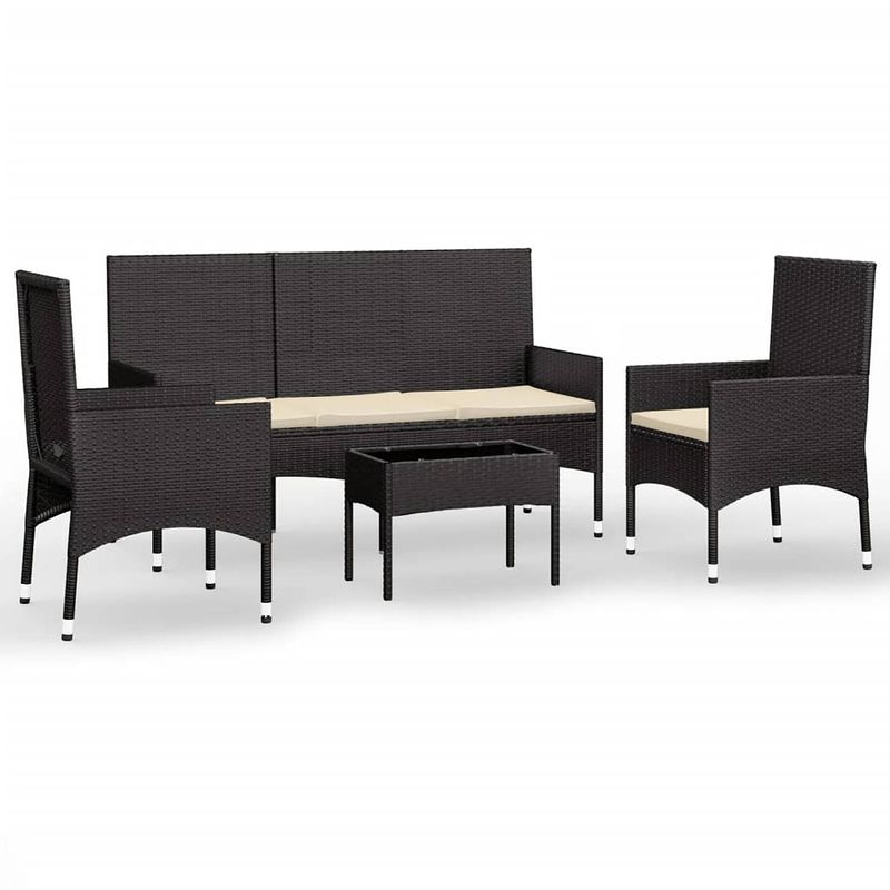 Foto van Vidaxl 4-delige loungeset met kussens poly rattan zwart