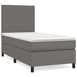 Foto van The living store boxspringbed - grijs kunstleer - 203x83x118/128 cm - verstelbaar hoofdbord - pocketvering matras -