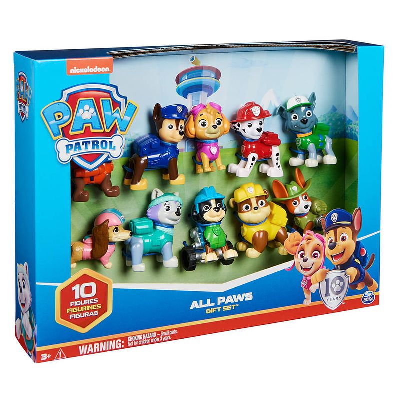 Foto van Paw patrol 10-jarig jubileum alle poten aan dek figuren cadeauset 10-delig