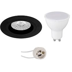 Foto van Led spot set - aigi - pragmi rodos pro - gu10 fitting - inbouw rond - mat zwart - 8w - helder/koud wit 6400k - ø93mm