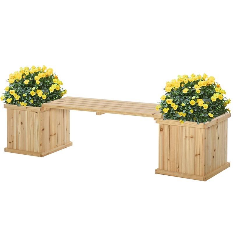 Foto van Tuinbank met 2 plantenbakken - bankje - zitbank - bloembakken voor buiten - 176 cm x 38 cm x 40 cm