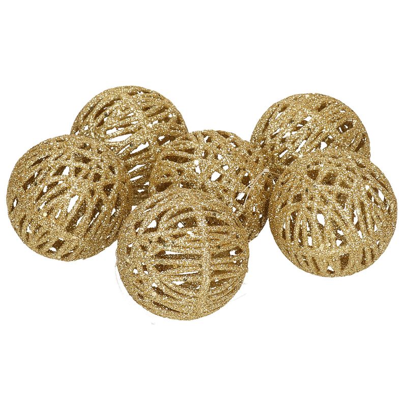 Foto van Rotan kerstversiering kerstballen goud met glitter 5 cm - kerstbal