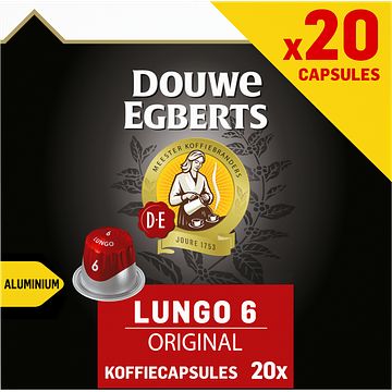 Foto van 2 voor € 8,00 | douwe egberts lungo original koffiecups 20 stuks voordeelpak aanbieding bij jumbo