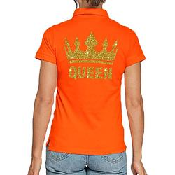 Foto van Koningsdag polo t-shirt oranje met gouden glitter queen voor dames 2xl - feestshirts