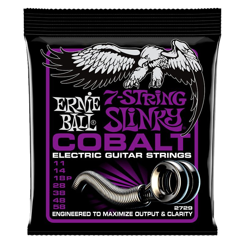 Foto van Ernie ball 2729 cobalt power slinky 7 snarenset